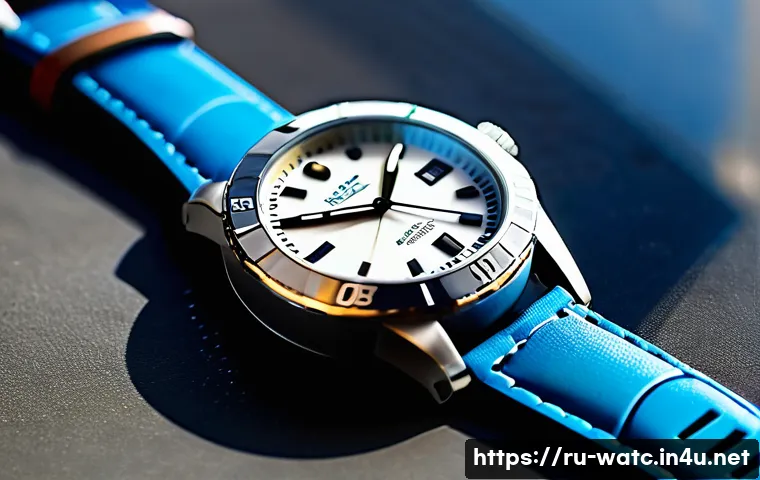시계 방수 등급 차이 설명 - A close-up, hyper-realistic image of a modern wristwatch with clear water droplets on its sapphire c...