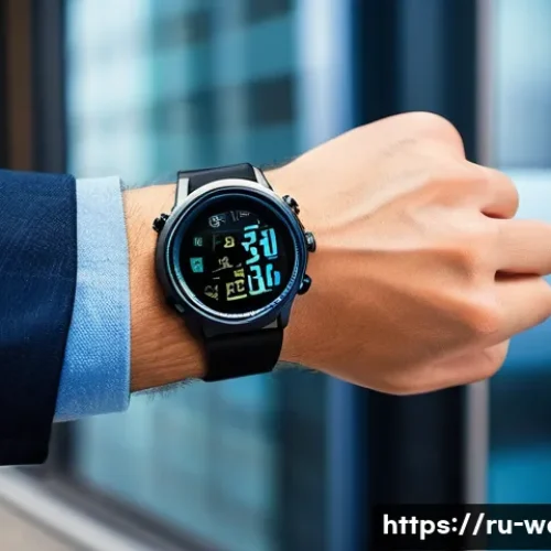 디지털 시계와 아날로그 시계 장단점 - A stylish modern digital wristwatch on the wrist of an active young professional in a dynamic urban ...