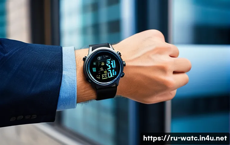 디지털 시계와 아날로그 시계 장단점 - A stylish modern digital wristwatch on the wrist of an active young professional in a dynamic urban ...